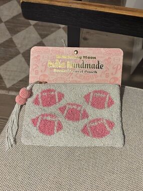 Handmade college Gootball Game Pink Beaded Game Day Purse NWT